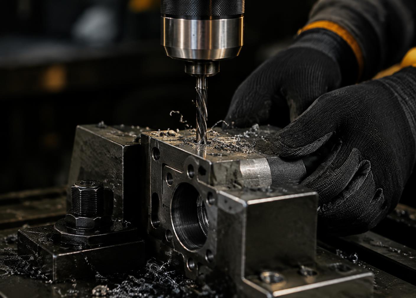 Foratura di precisione su un componente metallico